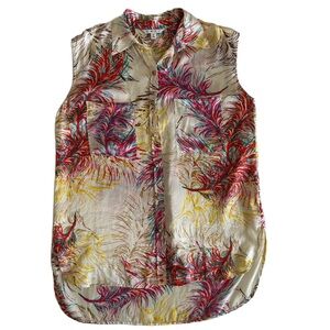 CAbi Women's Cream Patterned Silk‎ Sleeveless Button Up Blouse Medium #385